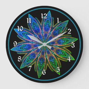 Grande Horloge Ronde Tour de Mandala des Pétales de Lotus Turquoise