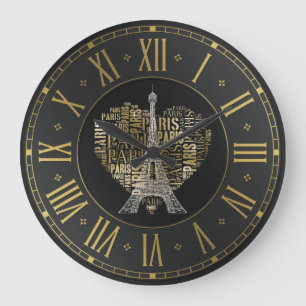 Grande Horloge Ronde Tour Eiffel   Golden Inscriptions Paris au coeur