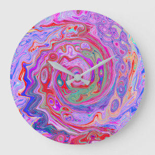 Grande Horloge Ronde Tourbillon Abstrait Rétro Rouge, Violet et Rose