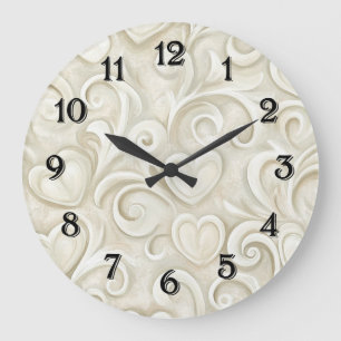 Grande Horloge Ronde Tourbillons de coeurs à la crème