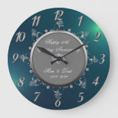 Grande Horloge Ronde Tourbillons Floraux Argentés,Vert Anniversaire de (Recto)