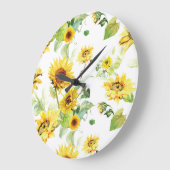 Grande Horloge Ronde Tournesol à l'aquarelle (Angle)