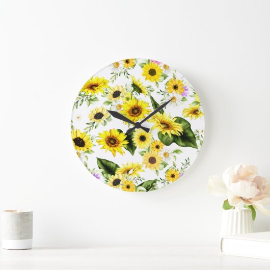 Grande Horloge Ronde Tournesol à l'aquarelle 7 (Maison)