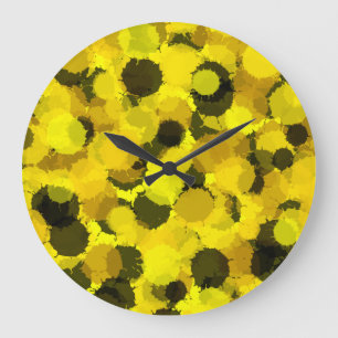 Grande Horloge Ronde Tournesol Abstrait Motif Artistique Jaune