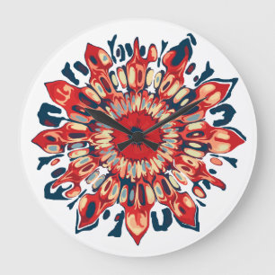Grande Horloge Ronde Tournesol abstrait - rouge bleu + votre fond.