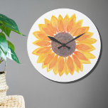 Grande Horloge Ronde Tournesol aquarelle<br><div class="desc">Les tournesols apportent de la joie ! Éclairez votre journée avec cette charmante horloge florale avec un tournesol d'aquarelle d'origine.</div>
