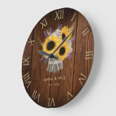 Grande Horloge Ronde Tournesol en bois rustique Anniversaire Mariage mo (Angle)
