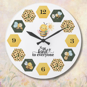Grande Horloge Ronde Tournesol et Nid d'Abeille Fantaisiste