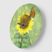 Grande Horloge Ronde Tournesol et papillon (Angle)