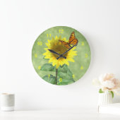 Grande Horloge Ronde Tournesol et papillon (Maison)