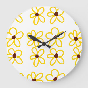Grande Horloge Ronde Tournesol marron jaune motif floral moderne boho