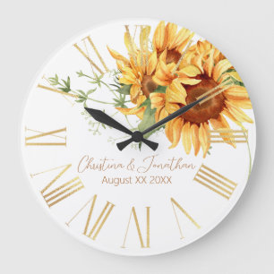 Grande Horloge Ronde Tournesols aquarelle romantiques