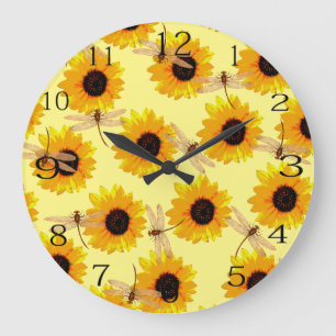Grande Horloge Ronde Tournesols Et libellules,