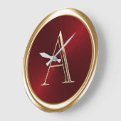 Grande Horloge Ronde TOUS LES INITIALES Monogramme sur rouge (Angle)