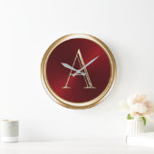 Grande Horloge Ronde TOUS LES INITIALES Monogramme sur rouge (Maison)