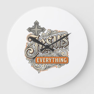 Grande Horloge Ronde Tout Jésus Vintage Christian Typography Desi