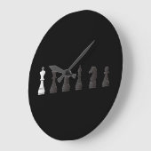 Grande Horloge Ronde Tout noir blanc, chess pieces (Angle)