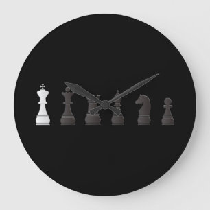 Grande Horloge Ronde Tout noir blanc, chess pieces