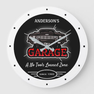 Grande Horloge Ronde Tout Nom Garage Retro Car Depuis Date Blanc Noir