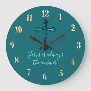 Grande Horloge Ronde Toute croix Turquoise Arrière - plan couleur
