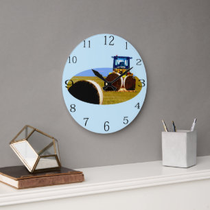 Grande Horloge Ronde Tracteur Avec Peinture À L'Huile De Balles De Foin