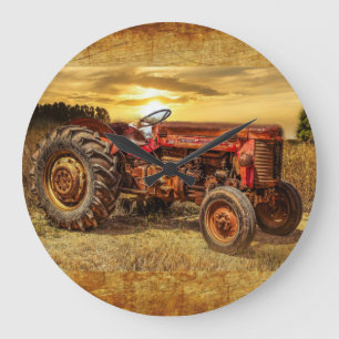 Grande Horloge Ronde Tracteur de chaleur rouge vif