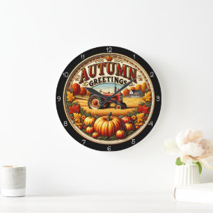 Grande Horloge Ronde Tracteur de salutations d'automne 