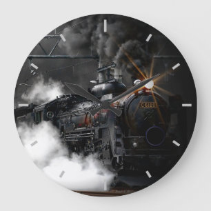 Grande Horloge Ronde Train à vapeur noir
