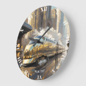 Grande Horloge Ronde Train Art Déco Imaginaire (Angle)