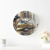 Grande Horloge Ronde Train Art Déco Imaginaire (Maison)