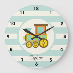 Grande Horloge Ronde Train de jouets; Brown, Orange, Jaune, Turquoise, 