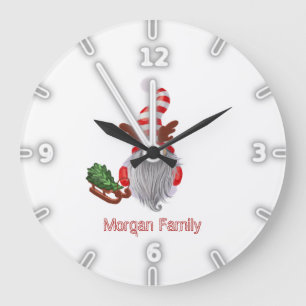 Grande Horloge Ronde Traîneau de Gnome Adorable Noël