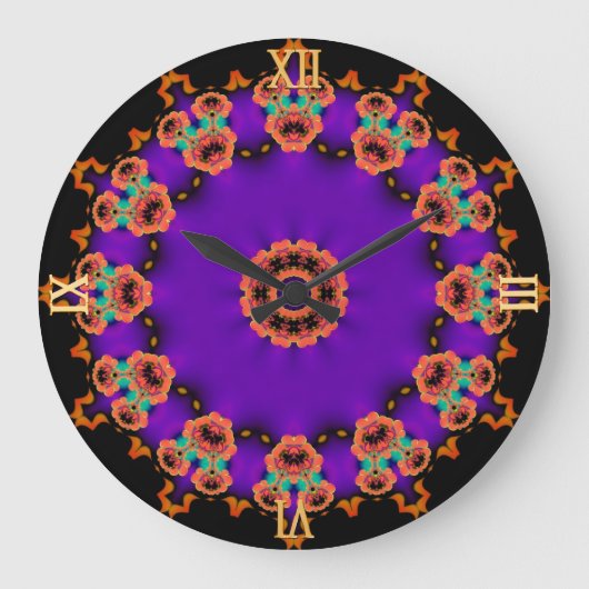 Grande Horloge Ronde Trance Time : Purple Orange Psychedelic Wall Clock (Recto)