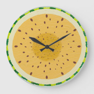 Grande Horloge Ronde Tranche de pastèque jaune vibrant Fruit peint