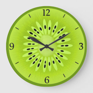 Grande Horloge Ronde Tranches de fruits stylisées de Kiwi
