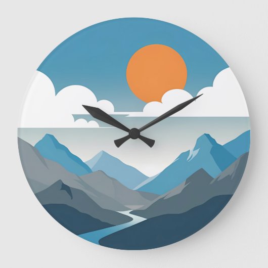Grande Horloge Ronde Tranquil Horizon | Minimal Mountain Landscape Art (Recto)