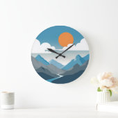 Grande Horloge Ronde Tranquil Horizon | Minimal Mountain Landscape Art (Maison)