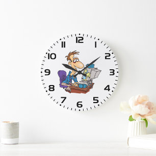 Grande Horloge Ronde Travailleur de bureau surmené Employé fatigué drôl