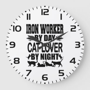 Grande Horloge Ronde Travailleur du fer drôle le jour, amoureux des cha