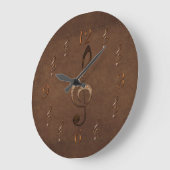 Grande Horloge Ronde Treble Clef Music-themed Faux Leather Wall Clock (Angle)