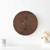 Grande Horloge Ronde Treble Clef Music-themed Faux Leather Wall Clock (Maison)