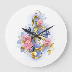 Grande Horloge Ronde Treble clef with Pink Roses