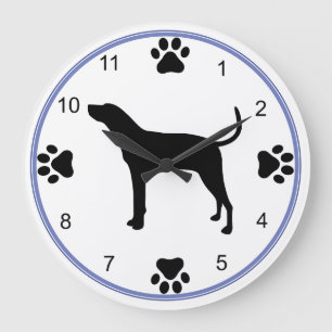 Grande Horloge Ronde Trek Walker Coonhound Silhouette avec empreintes d
