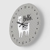 Grande Horloge Ronde Trendy Llama Sketch & White Dots Hello (Angle)
