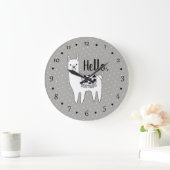 Grande Horloge Ronde Trendy Llama Sketch & White Dots Hello (Maison)