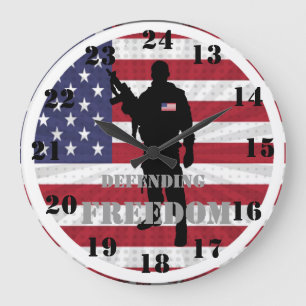 Grande Horloge Ronde Très patriotique défendant la liberté Temps milita