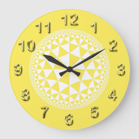 Grande Horloge Ronde Triangle jaune et blanc Rempli Mandala (Recto)