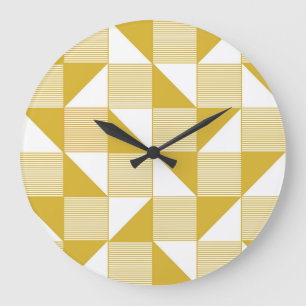 Grande Horloge Ronde Triangles Jaunes : Motif Linéaire Sans Seamless.