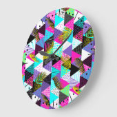 Grande Horloge Ronde Triangles Style Neon Memphis (Angle)