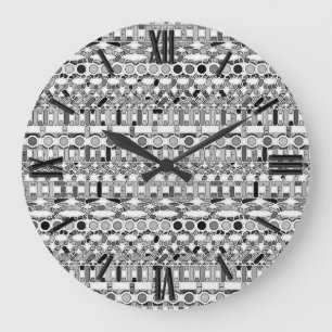 Grande Horloge Ronde Tribal Batik - nuances de gris / gris